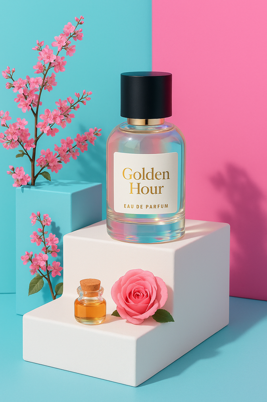 SIN Golden Hour luxury perfume in India – crafted with honey, rose, and musk. Signature scent that captures the warmth of sunset and elegance of luxury.